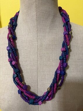 Vintage multi strand necklace boho chic style wooden beads